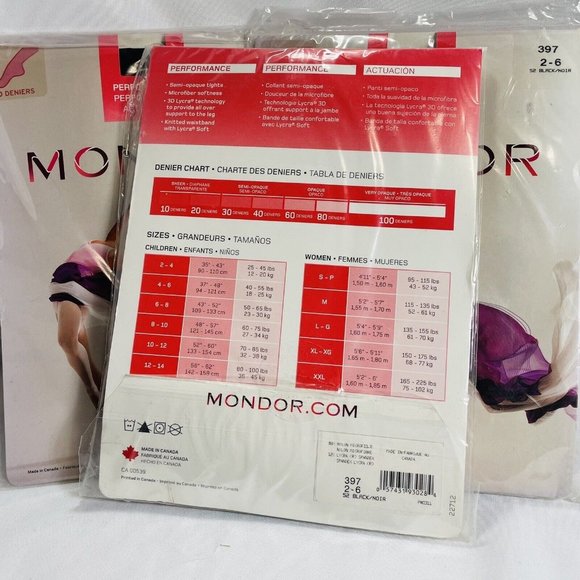 3 Packs MONDOR 397 Dance Tights Child Size 2-6 Footed Black - Picture 2 of 5